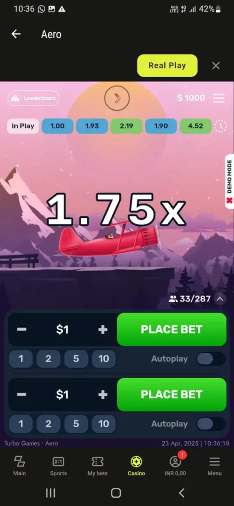 Aviator on Parimatch app