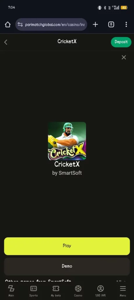 Cricket X on Parimatch