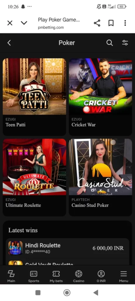 Parimatch Poker Section