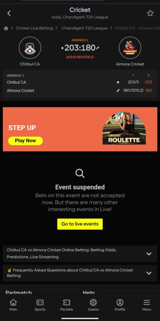 T20 Betting on Parimatch