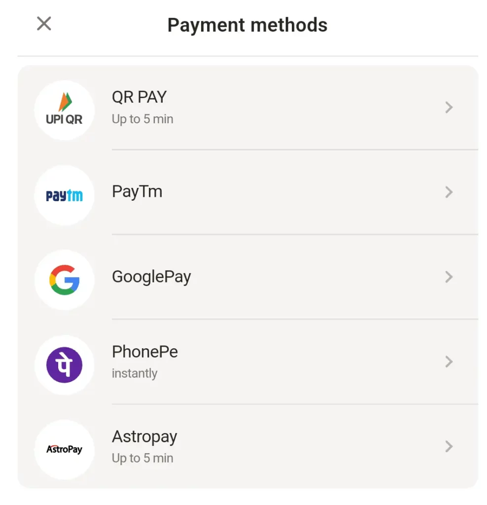 payment with Parimatch app