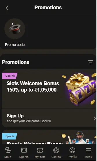 Parimatch app Welcome bonus